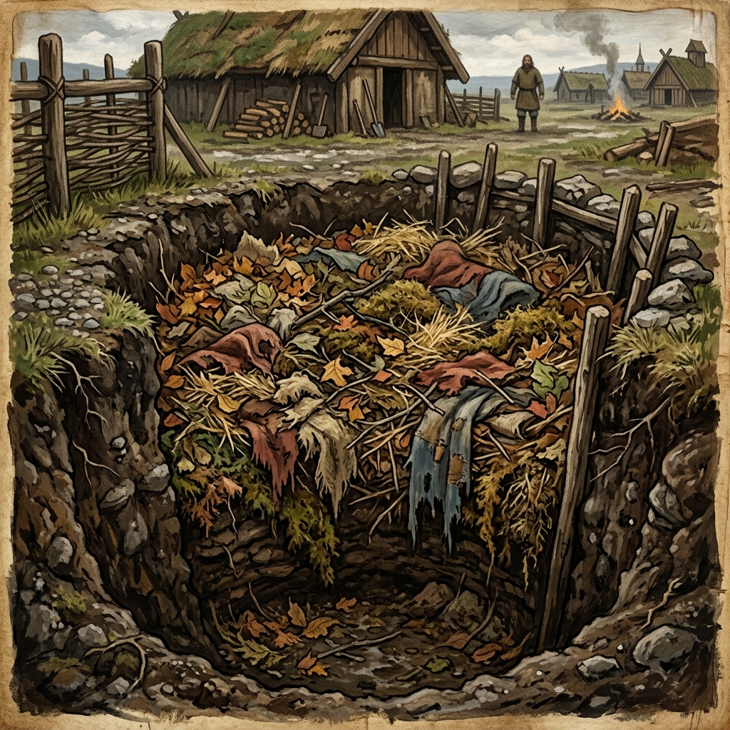 Viking hygiene: a deep pit lined with straw, moss and rags, serving as a medieval latrine