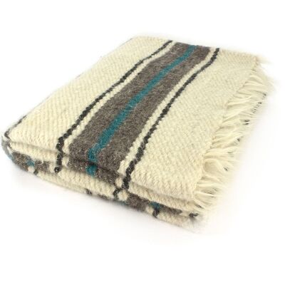 blue and natural-coloured striped woollen blanket