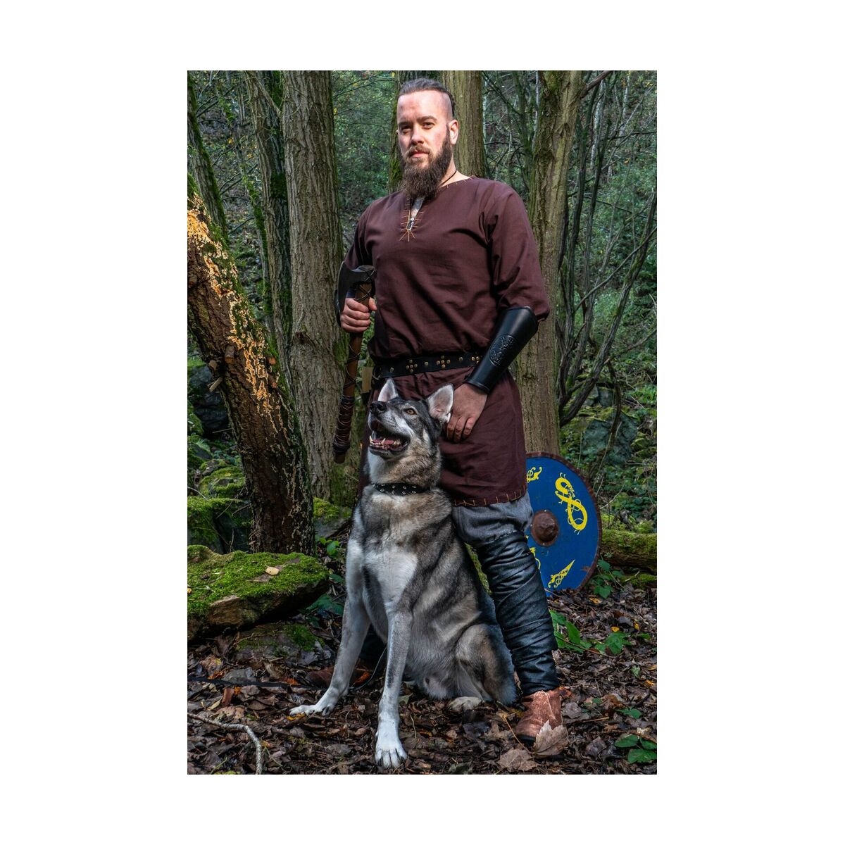 Viking Tunic with embroidery brown XL