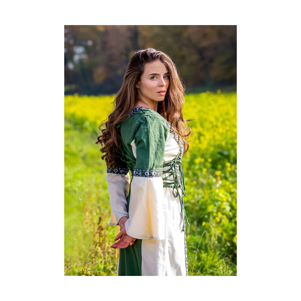 Medieval Dress with Border "Sophie" - Natural/Green L
