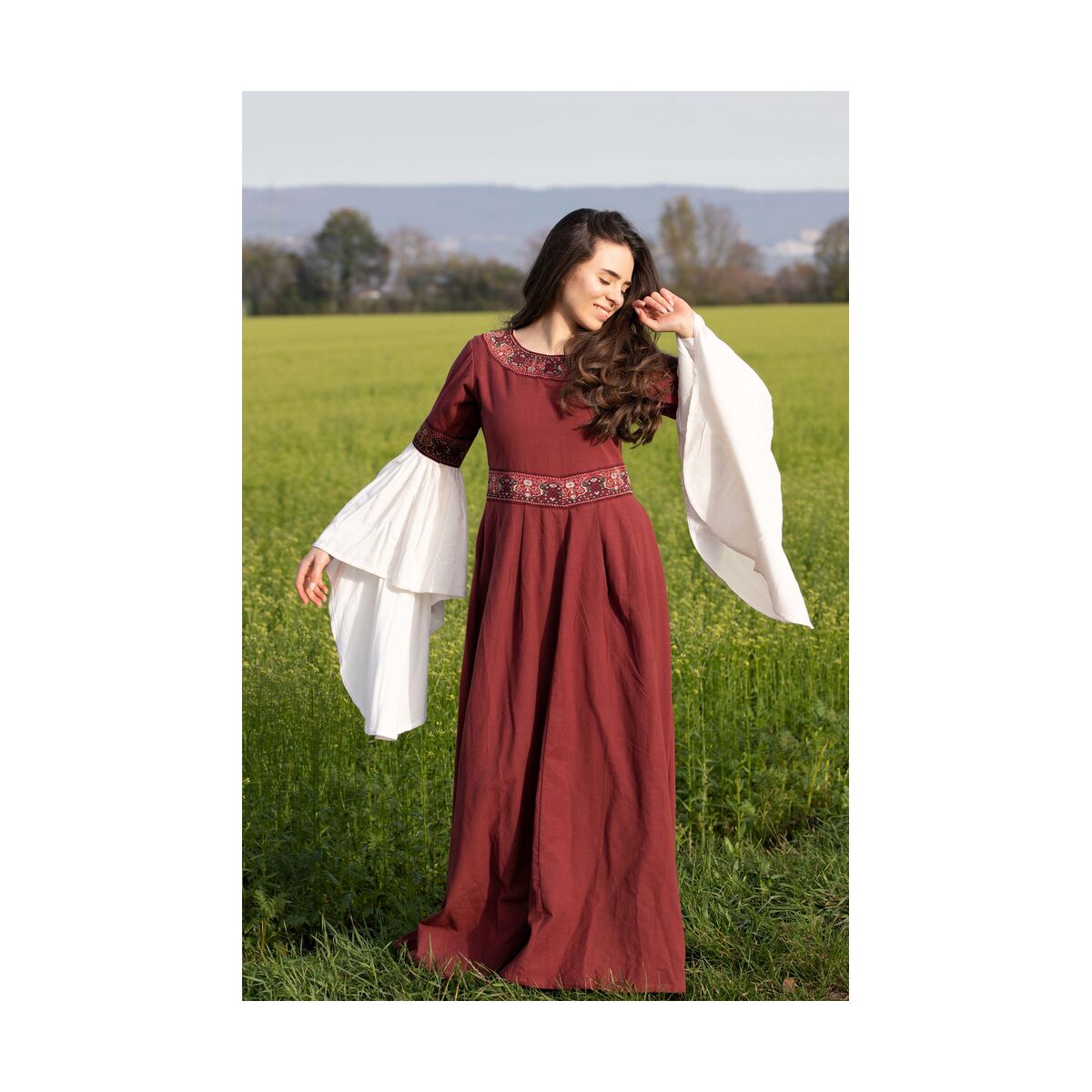 Noble Dress with Border "Yala" Red XXXL