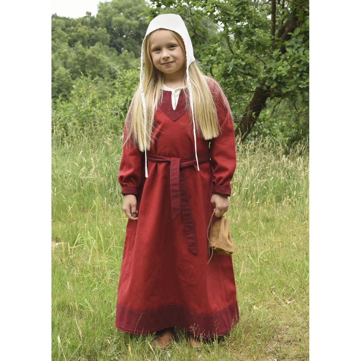 Children's Viking dress Solveig, long sleeve, red / wine red, 110