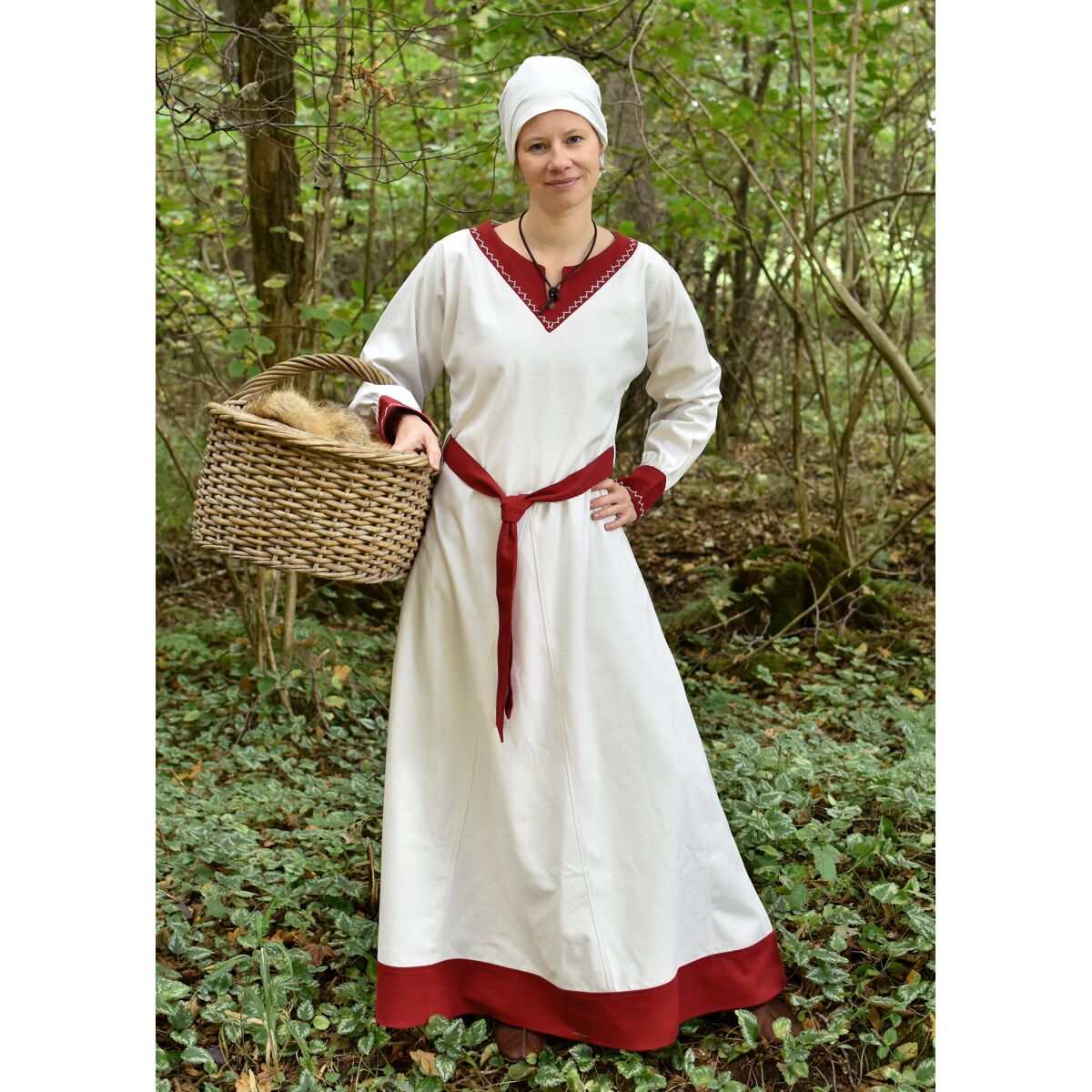 Viking dress Jona, natural/wine red, L