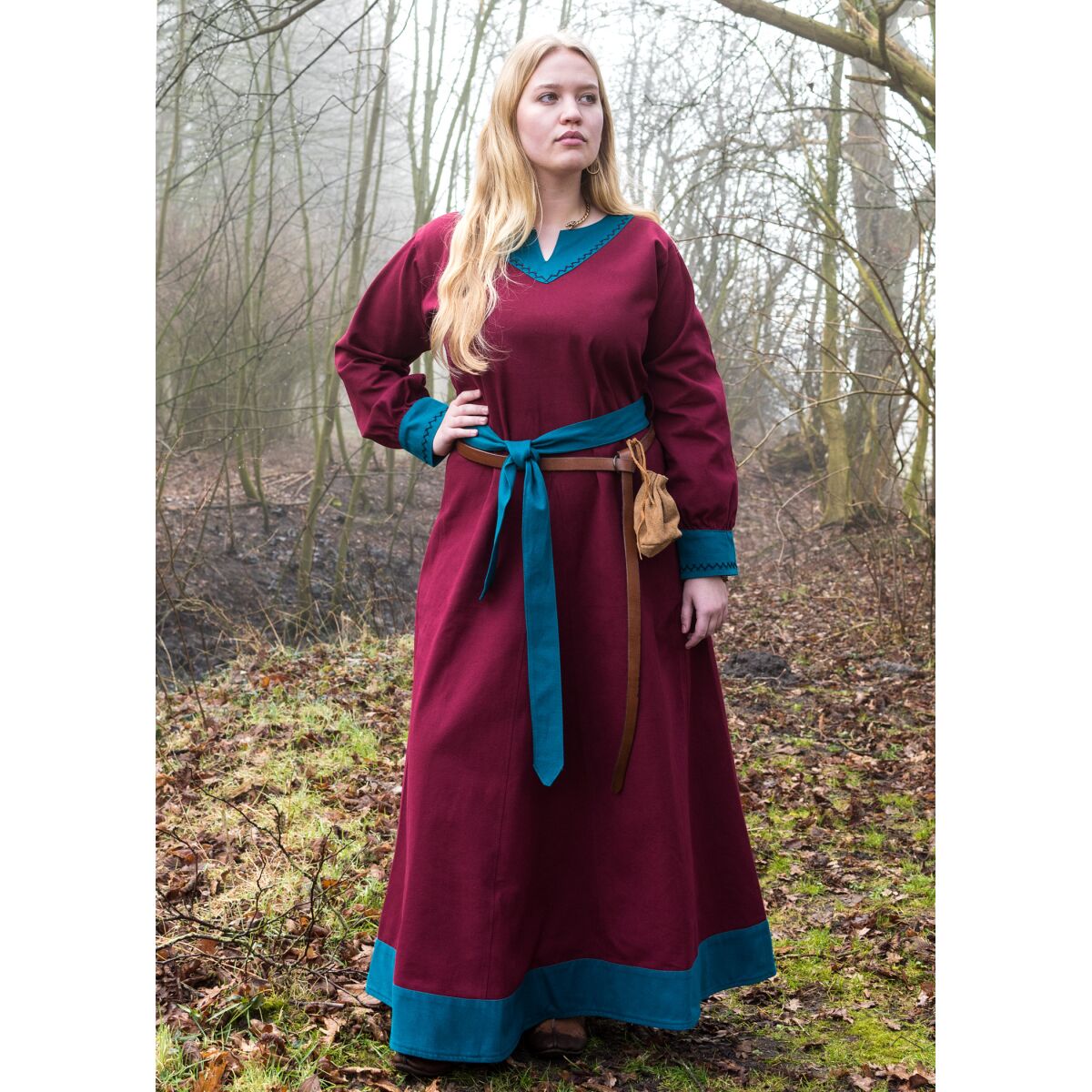 Viking dress Jona, burgundy/petrol, M
