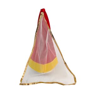 Red/yellow maiden’s hat with veil
