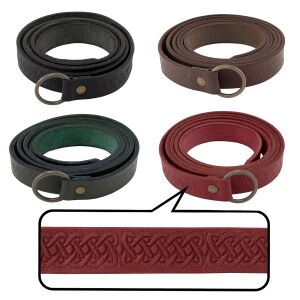 Leather long belt with Celtic knot pattern with iron...