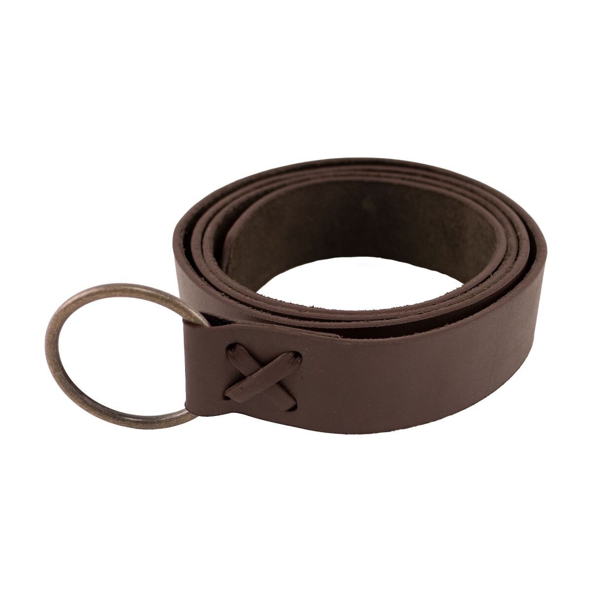 Wide medieval belt with iron ring 190 cm (74.8 in) brown