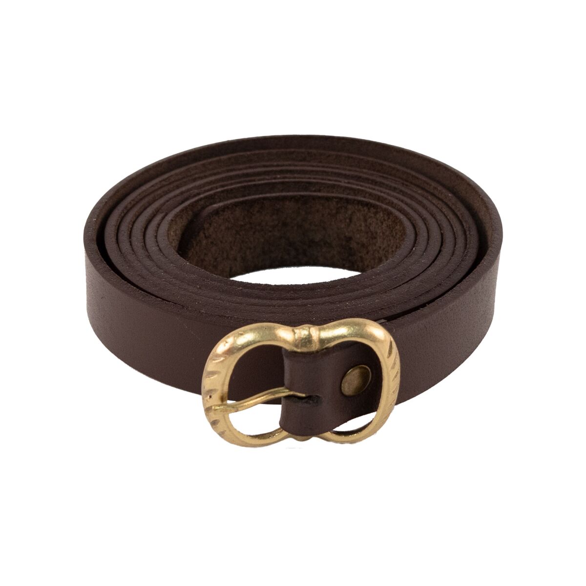 Medieval leather belt with brass buckle, 190 cm (74.8 inches), brown