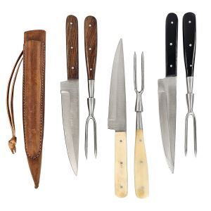 Medieval cutlery set with fork in double leather sheath