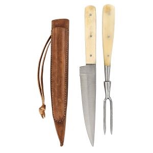 Medieval cutlery set with fork in double leather sheath
