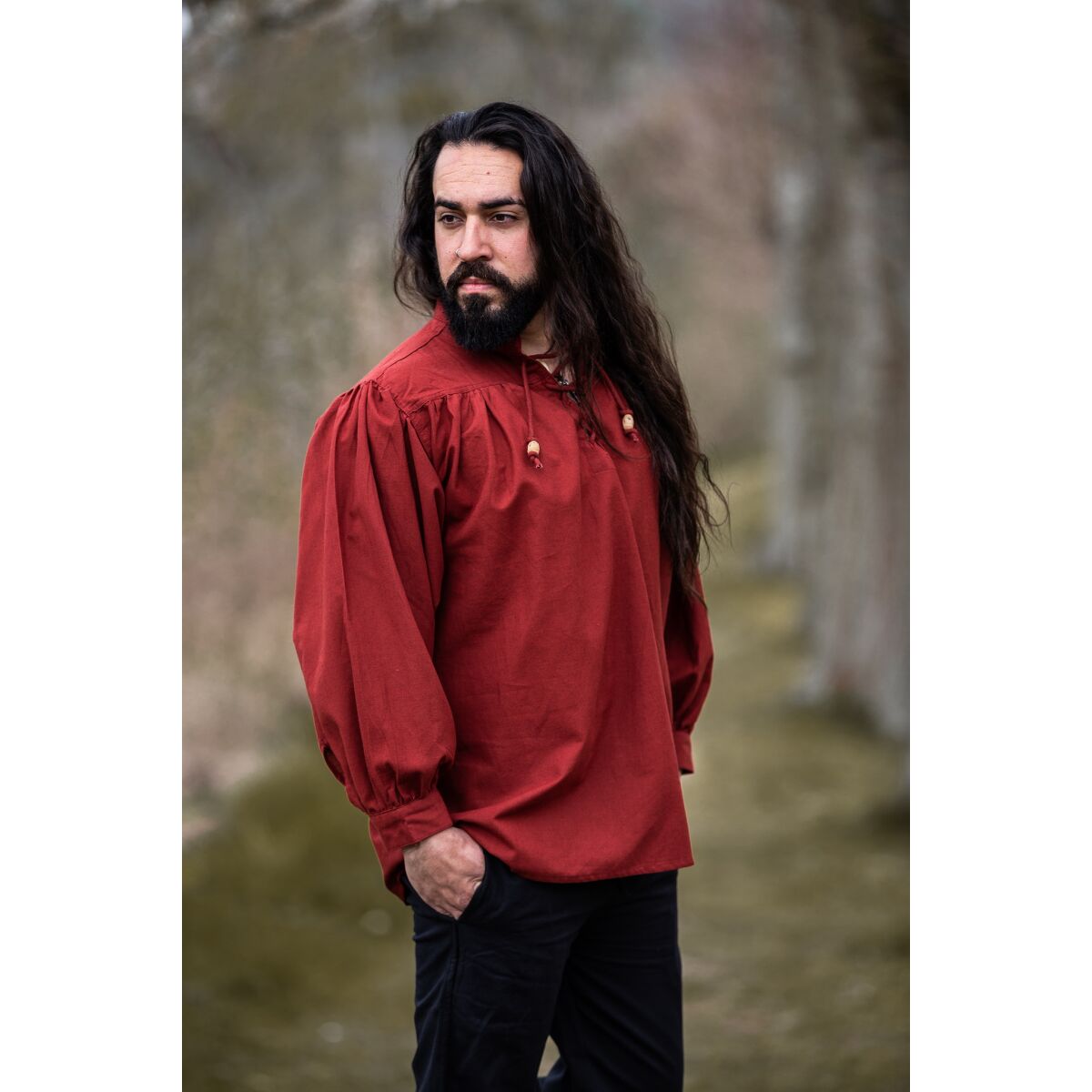 Medieval lace shirt red "Friedrich" XXXL