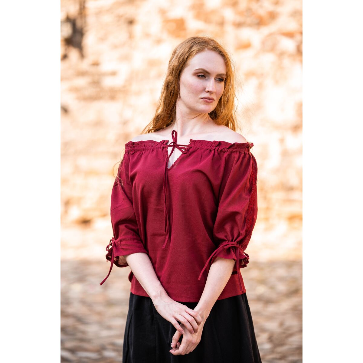 Medieval short sleeve blouse Red "Sandra" L