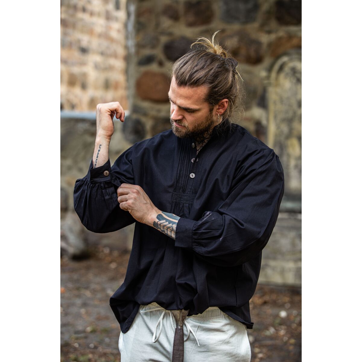 Pinafore shirt with wooden buttons Black "Oswald" XXL