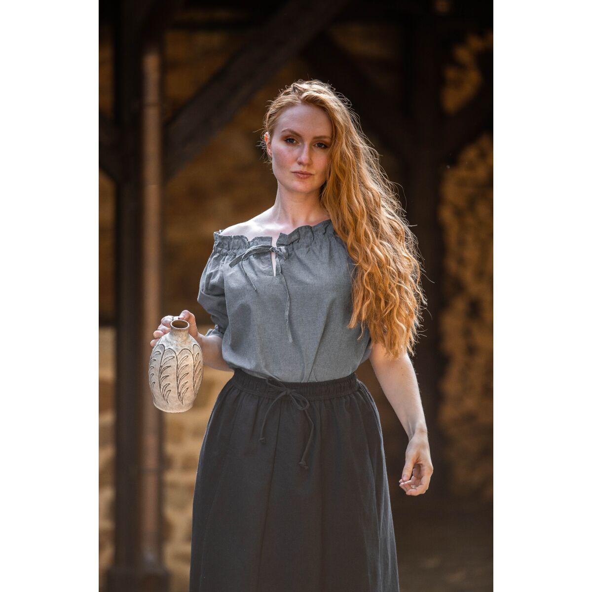 Medieval short sleeve blouse "Verena" pigeon blue S