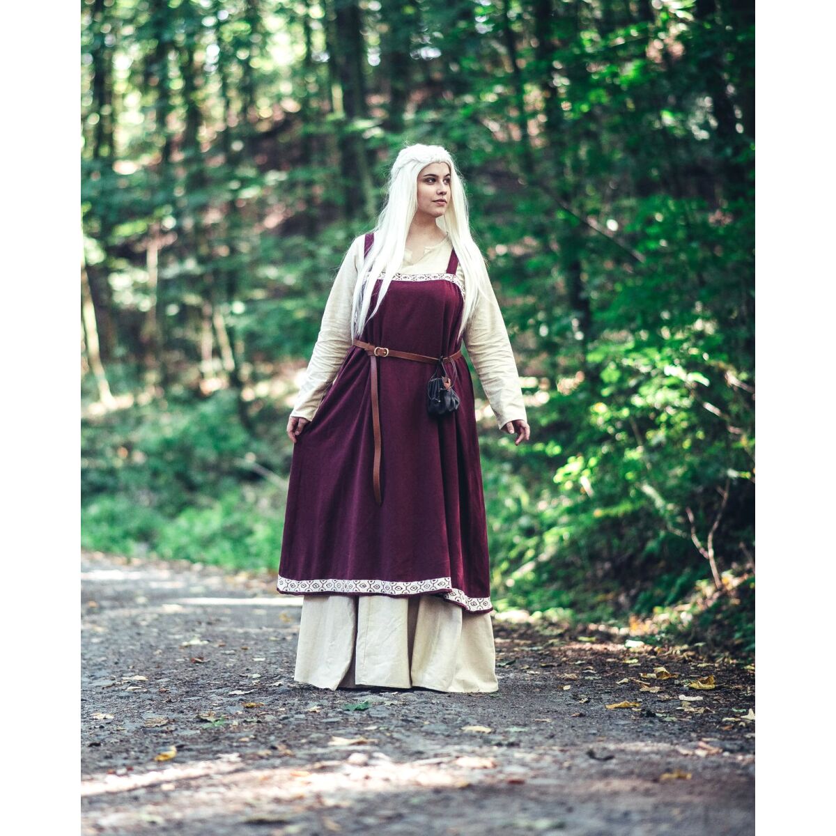 Overdress "Halla"- hand stitched border Red SM