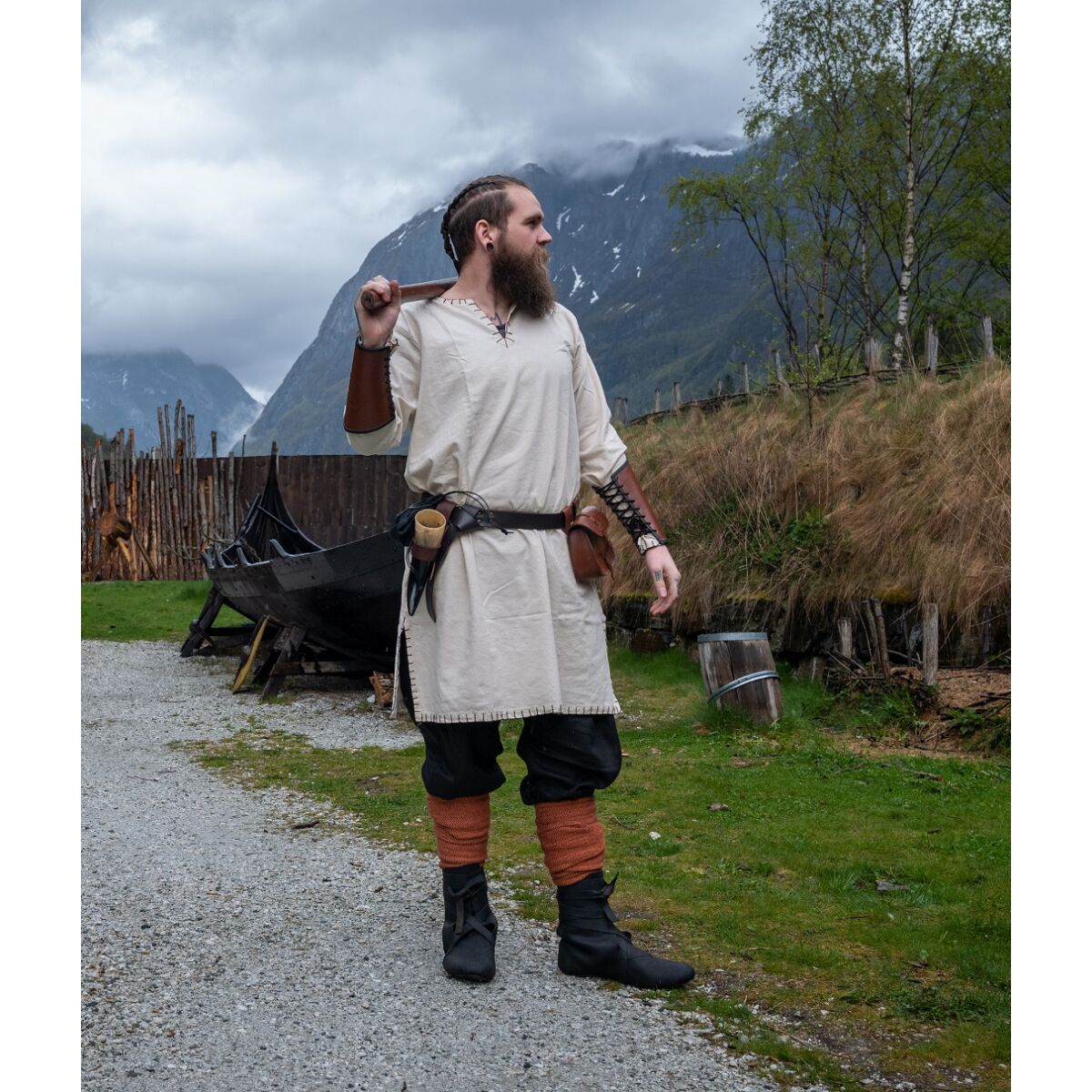 Viking tunic with embroidery Natural "Erwin" M