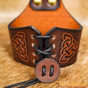 Handcrafted Horn Holder with Embossed Celtic Knot Design Brown