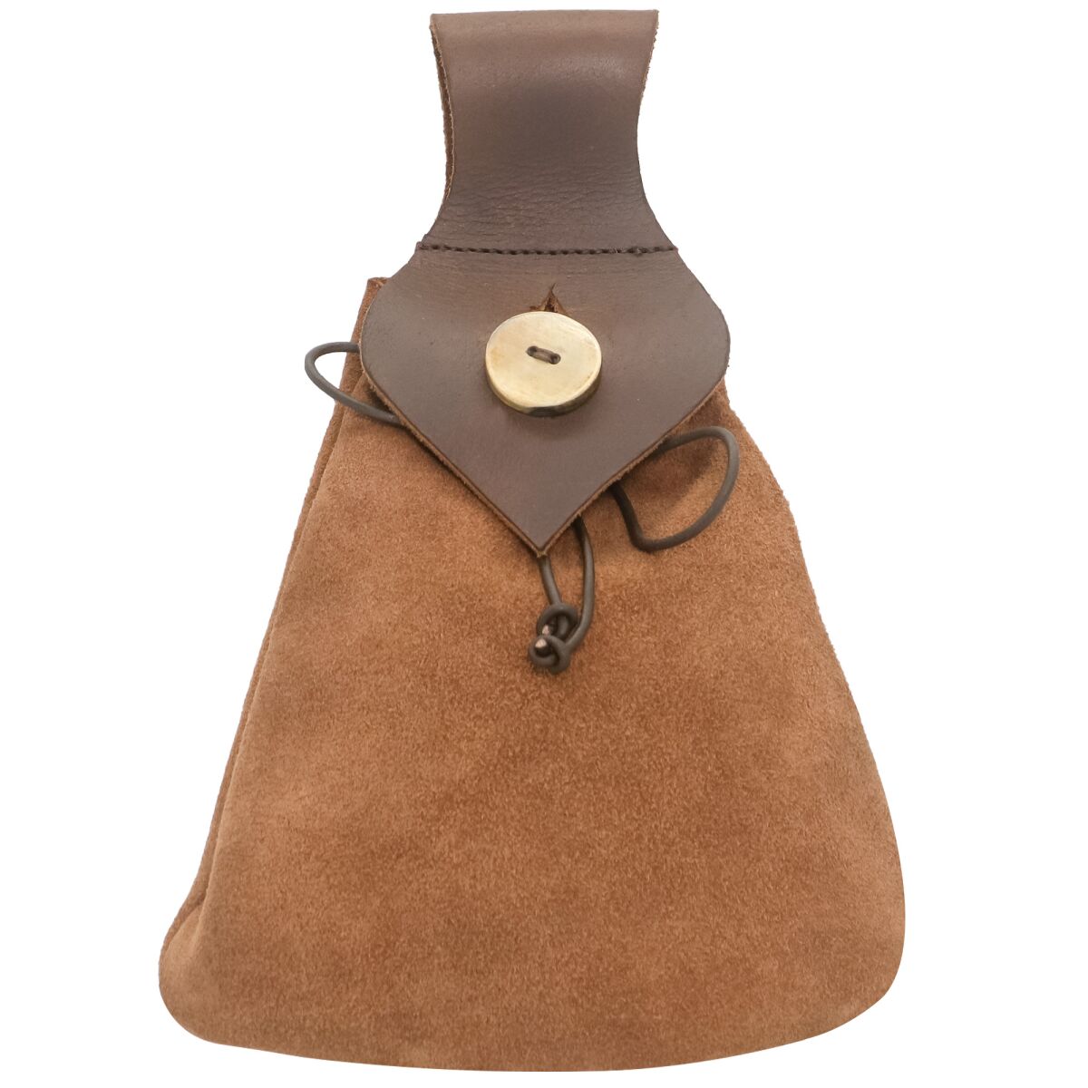 Medieval Leather Belt Pouch with Genuine Horn Button Closure - Brown