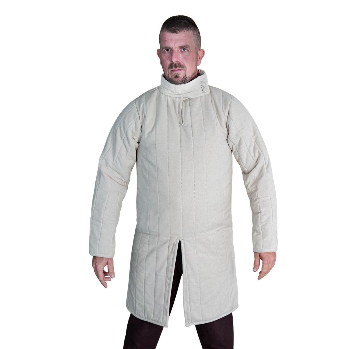 Medieval 13th Century Padded Gambeson (Type 8) with Closed Collar - Ecru, XXL