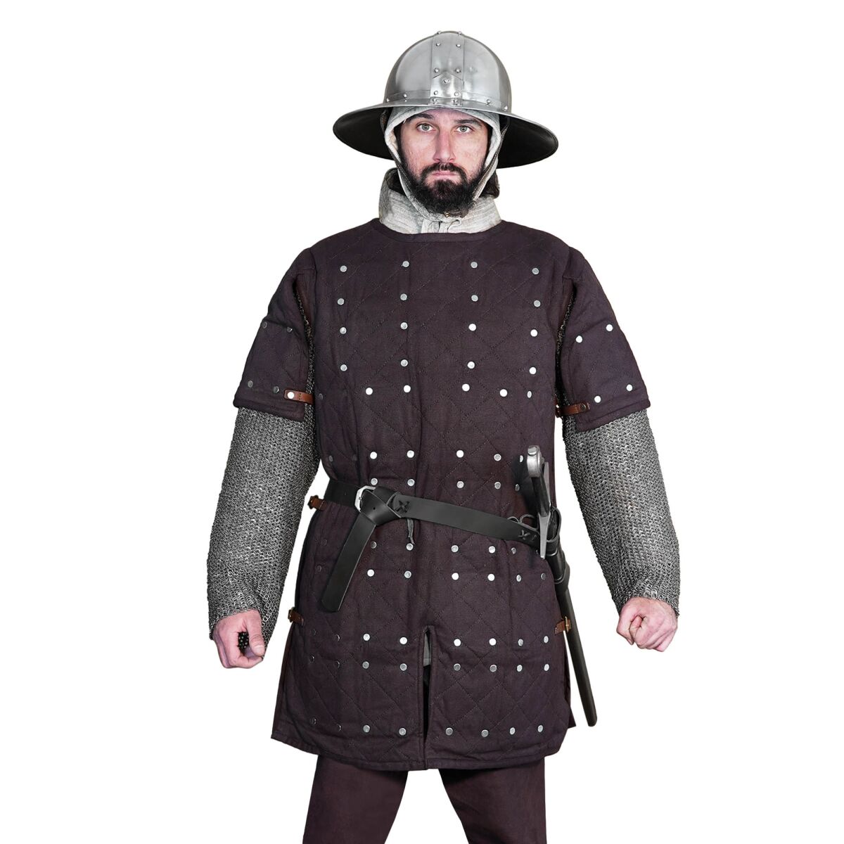 Medieval Brigandine with Riveted Steel Plates Body Armor - Brown, XXL/XXXL