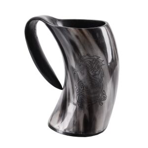 Beer mug made of horn - "Fenrir, the Nordic wolf"