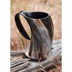 Beer mug made of horn - "Fenrir, the Nordic wolf"