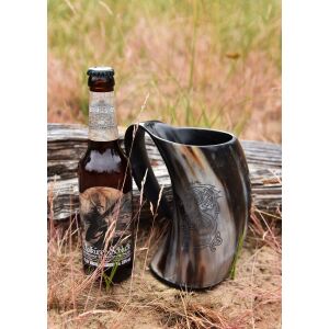 Beer mug made of horn - "Fenrir, the Nordic wolf"