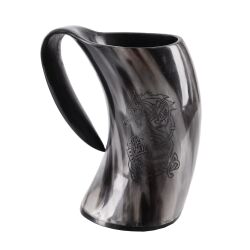 Beer mug made of horn - "Fenrir, the Nordic wolf"