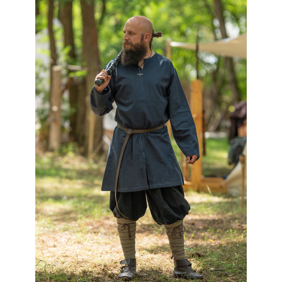 Simple medieval tunic long sleeve blue "Malte" M
