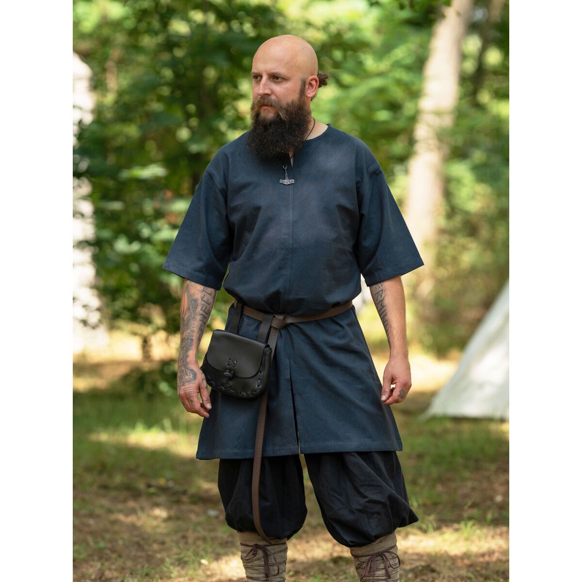 Simple medieval tunic short sleeve blue "Njord" XXL