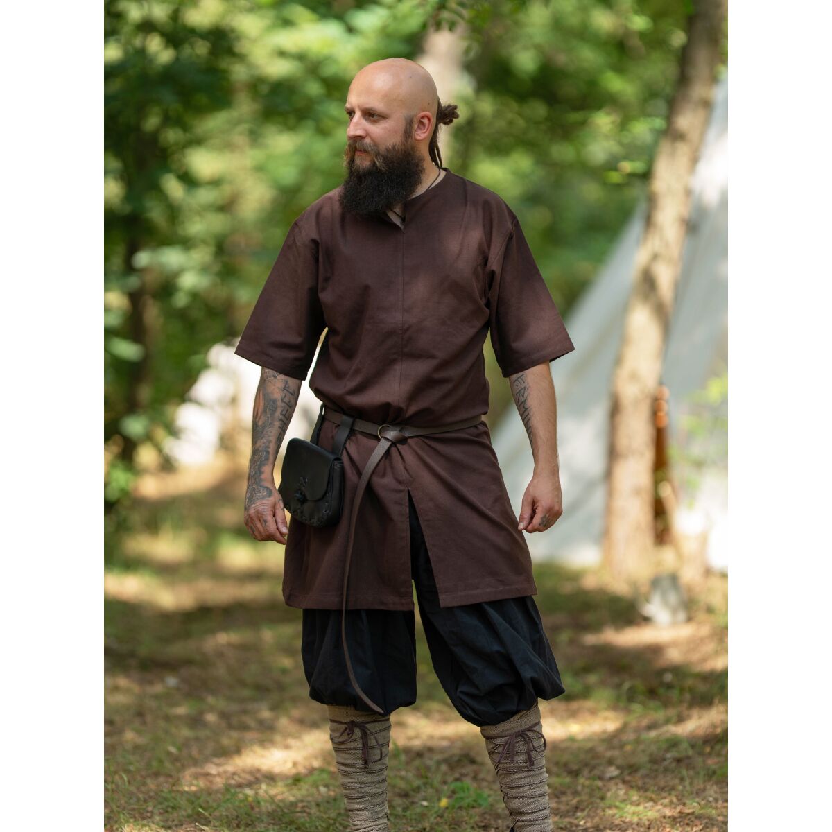 Simple medieval tunic short sleeve brown "Njord" S