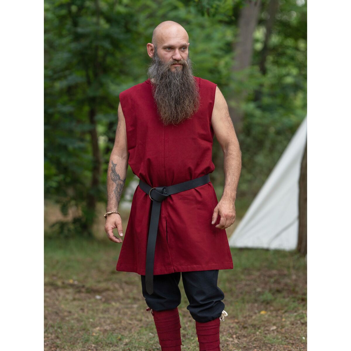 Simple medieval tunic sleeveless red "Viggo" L
