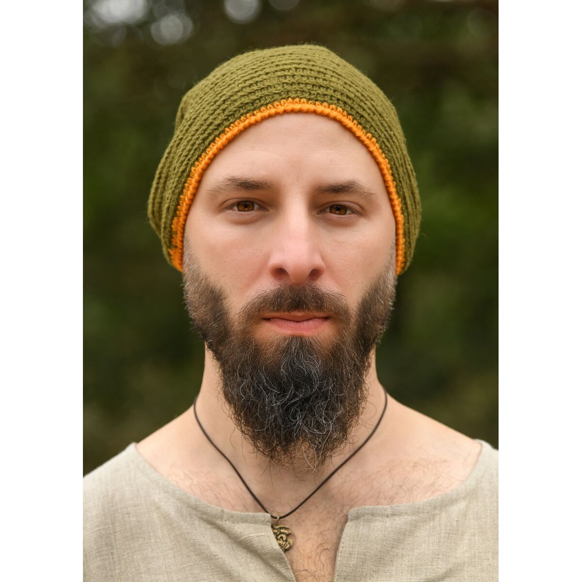 Wool hat, crocheted, green-yellow