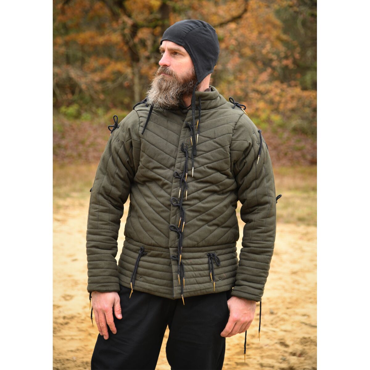 Doublet with studs, dark olive green - black XXL