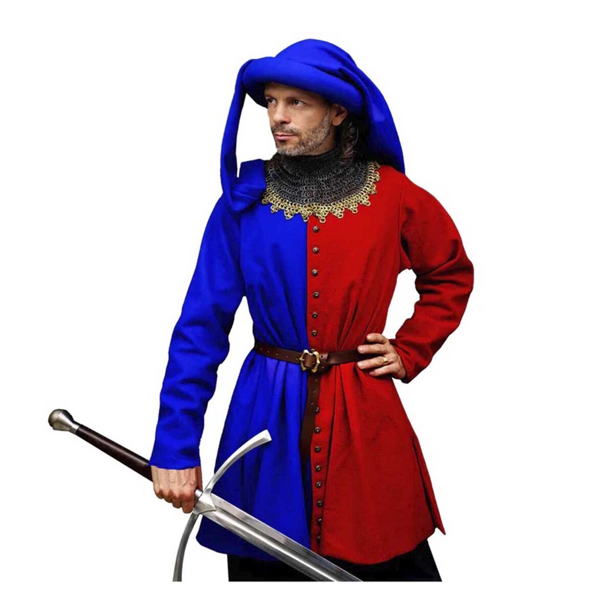 Late Medieval Wool Houppelande 14th-15th Century Red/Blue