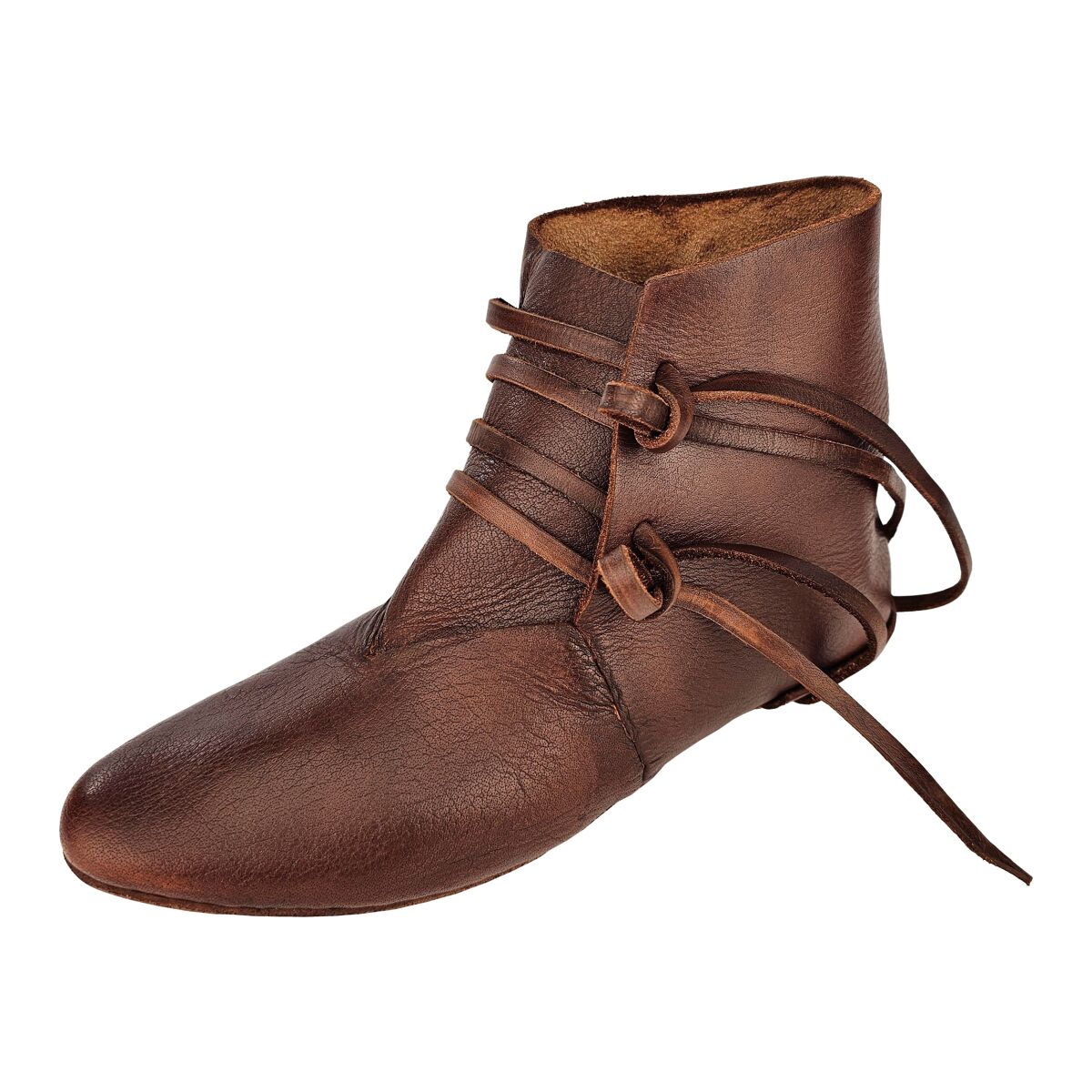 Reversible medieval shoes laced in brown cowhide leather 45