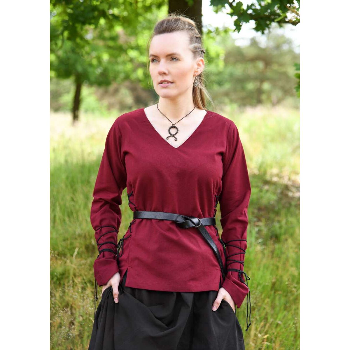 Market-Medieval Blouse Aila Laced wine red XL