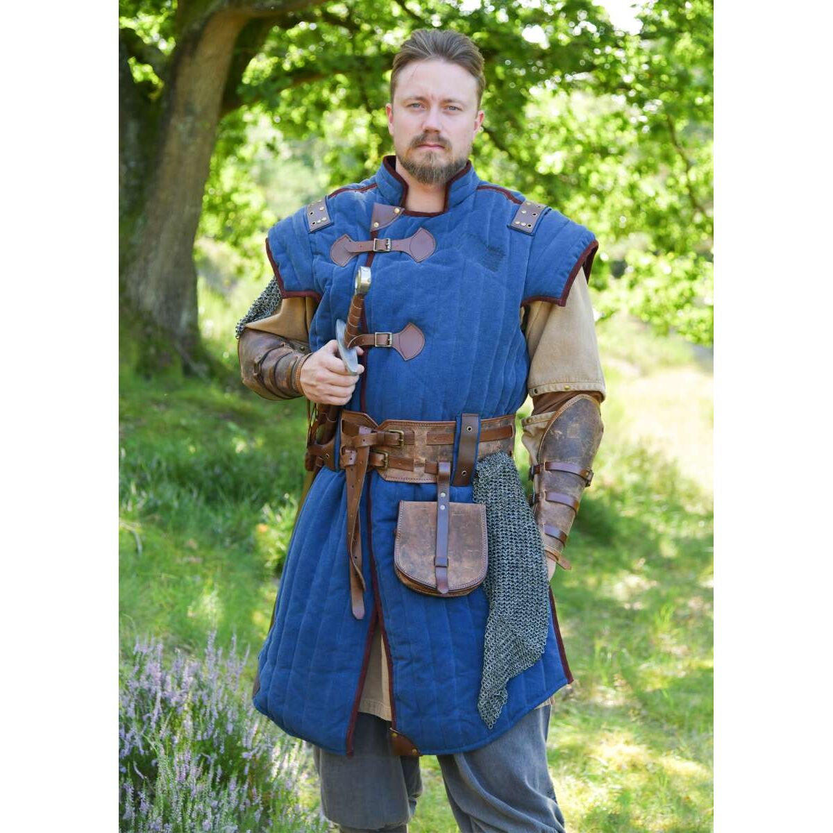 Medieval gambeson used look, blue – brown “Vari” S