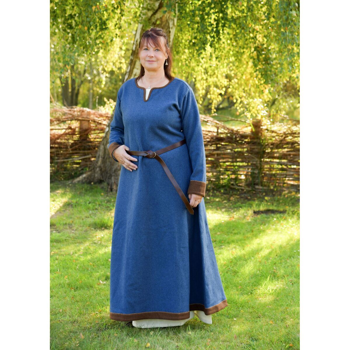 Viking wool dress, blue-brown "Lykka" XL