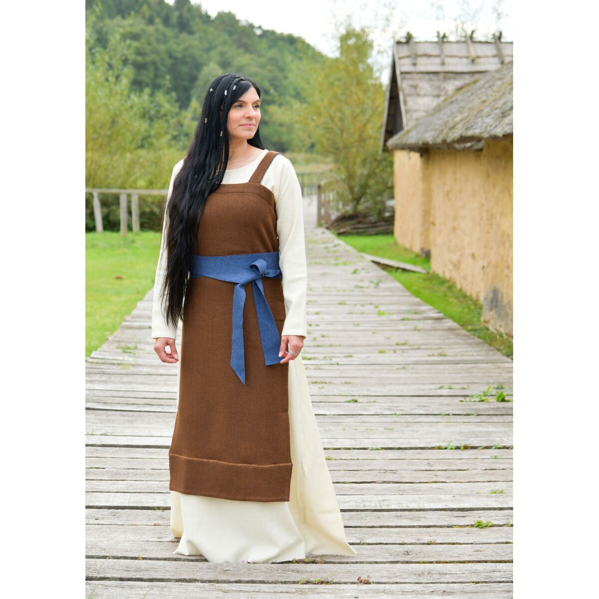 Viking apron dress diamond twill, brown, "Annik" XXL
