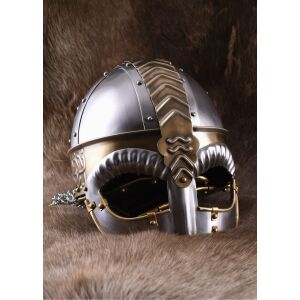 Spectacle helmet with cheek flaps and chain mail...