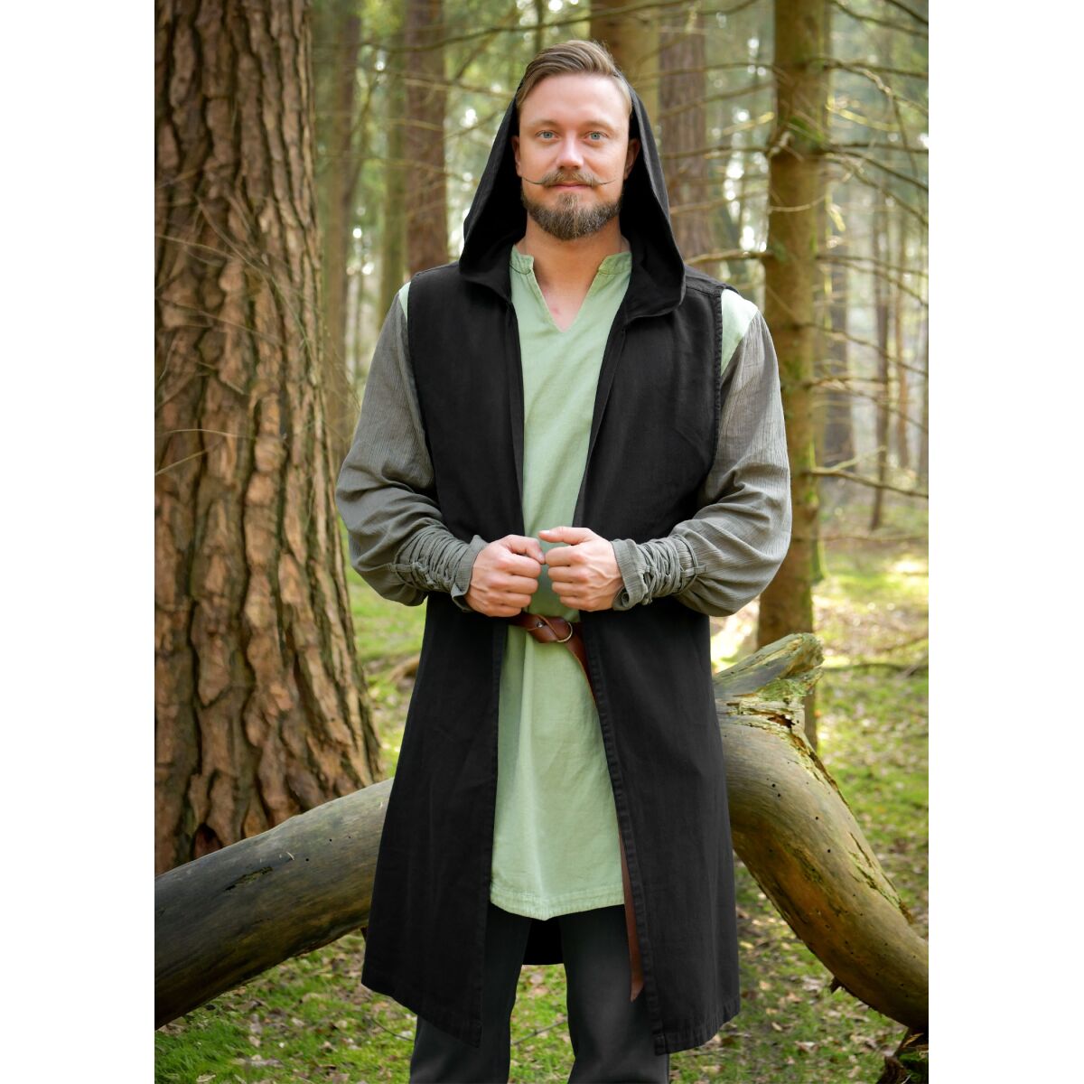 Medieval waistcoat black sleeveless hood Surcot "Lorun&