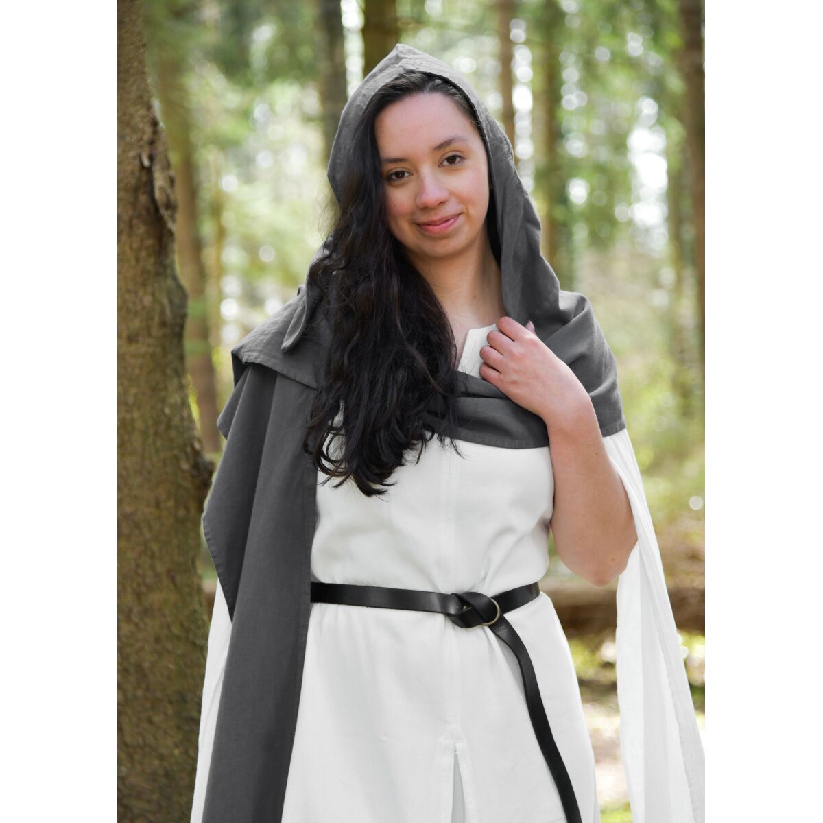 Medieval hooded scarf used-look cotton grey