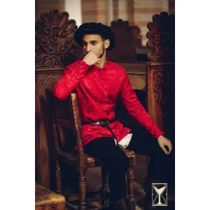 Red brocade jacket Cotehardie late Middle Ages