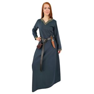 Medieval long-sleeved dress, blue, with ‘Sigyn’ trim, XXL, B-grade
