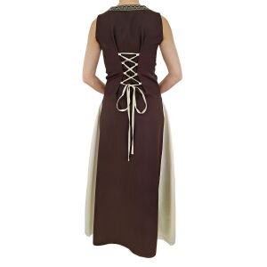 Medieval sleeveless laced dress, brown / natural ‘jute’, size S, second-hand