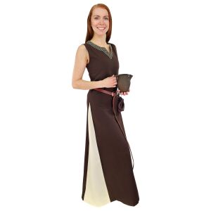 Medieval sleeveless laced dress, brown / natural ‘jute’, size S, second-hand