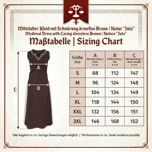 Medieval sleeveless laced dress, brown / natural ‘jute’, size S, second-hand