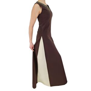 Medieval sleeveless laced dress, brown / natural ‘jute’, size S, second-hand