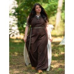 Medieval sleeveless laced dress, brown / natural ‘jute’, size S, second-hand